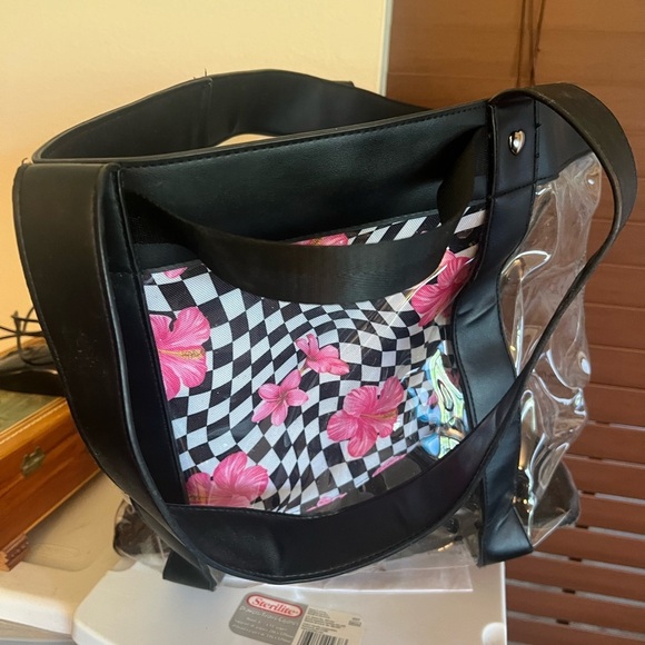 Handbags - Black and Pink Floral Women's Bag